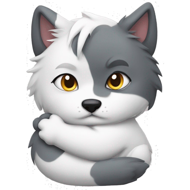 Wolf cuddle white cat emoji