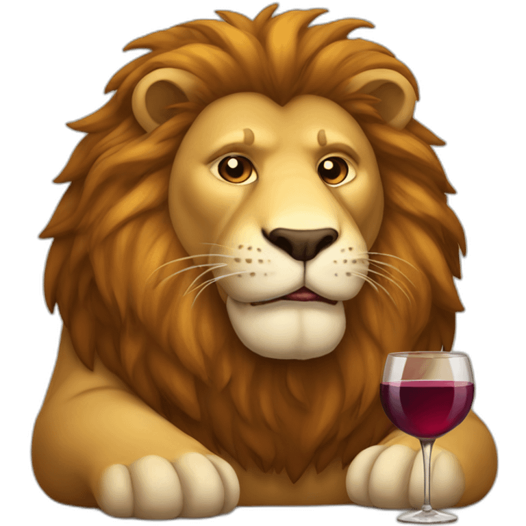 Fat lion with a glass of wine emoji