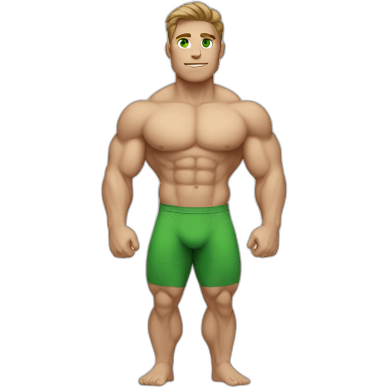 Bodybuilder, whole body, white skin, light brown hair, green eyes emoji