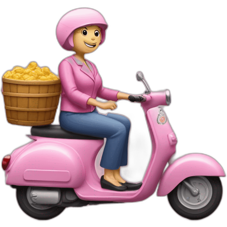 Une mamie avec une biere sur un scooter rose emoji