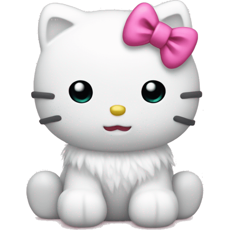 White fur Hello kitty with pink ribbon emoji