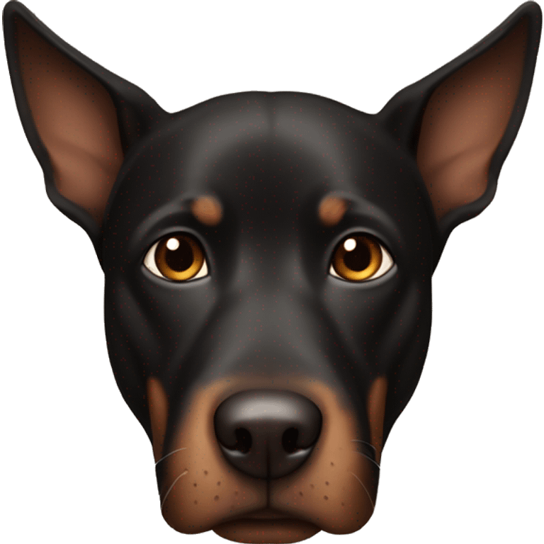 Black dog, pointy ears, brown eyebrows, brown around his nose  emoji