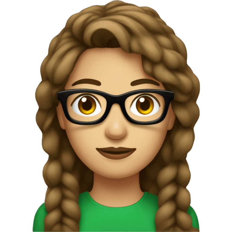 mujer de 30 años, ojos verdes con gafas de pasta marrones. pelo por encima de los hombros marron y liso emoji