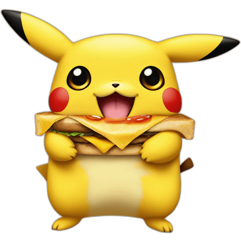 Pikachu with cheeseburger emoji