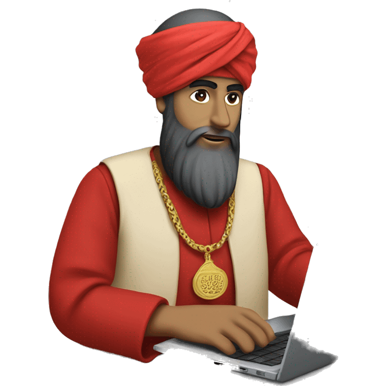 A caliph with turban and red clothes writing in a laptop emoji