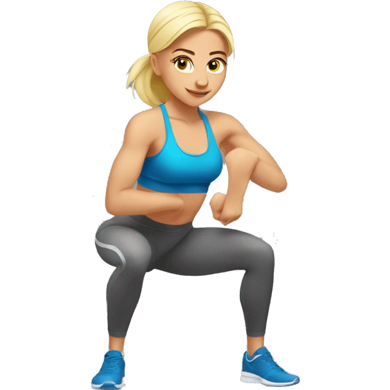 Blonde girl doing squat at gym emoji