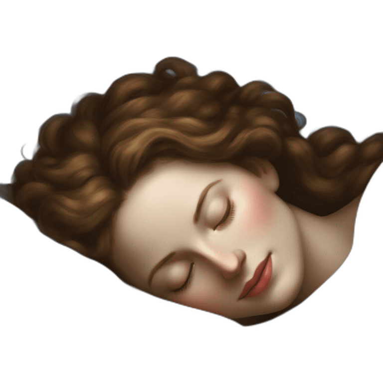 The folk french woman sleeping in bed, blue eyes,brown hair, 17th century emoji