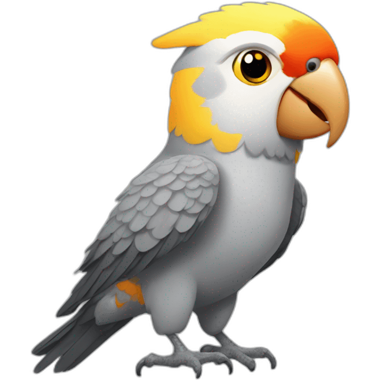 Cockatiel parrot with yellow head, orange circle cheeks and grey body emoji