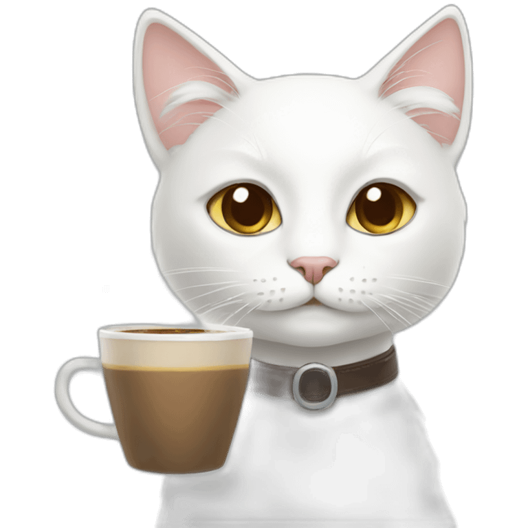 White cat with coffee emoji