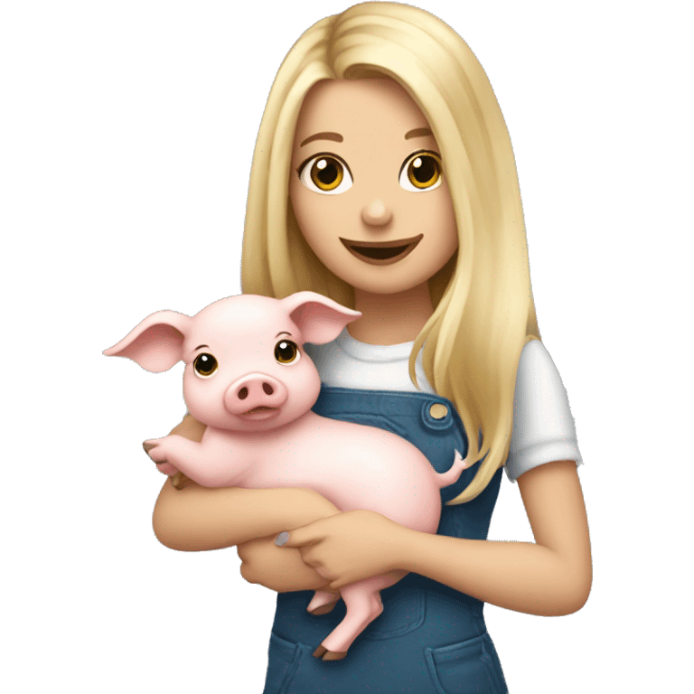 pretty long hair blonde girl holding a baby pig emoji