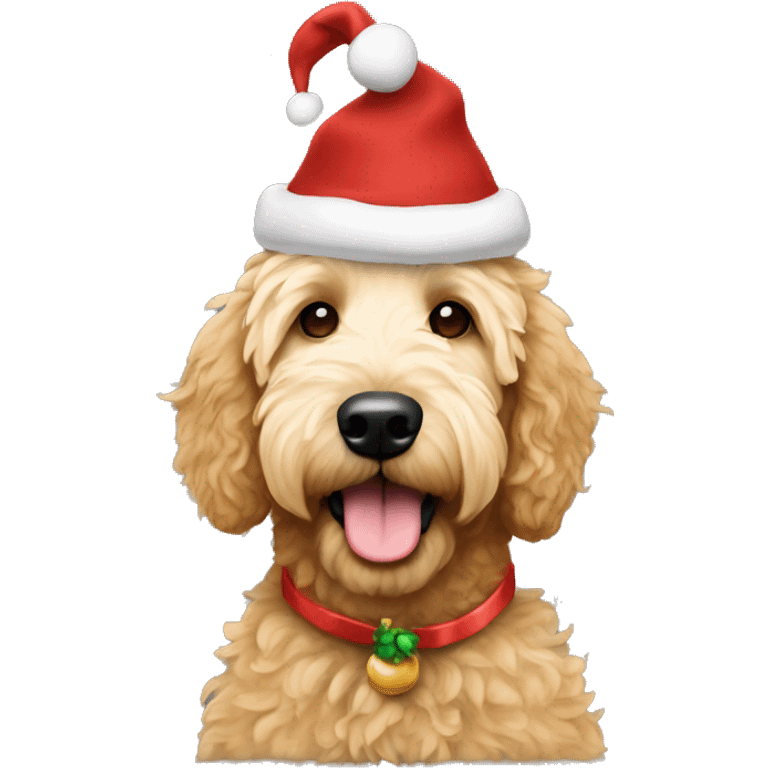 Golden doodle whith christmas hat emoji