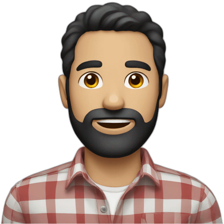 white man around 35. short black hair. with beard. wear a scarlet check shirt. emoji