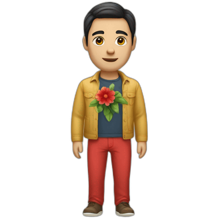 white man with dark hairs with a flower shirt and a red pant emoji