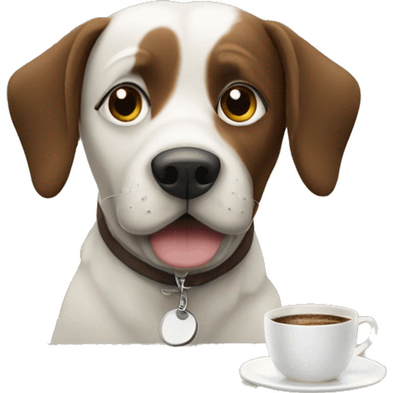 Dog outside with coffee emoji