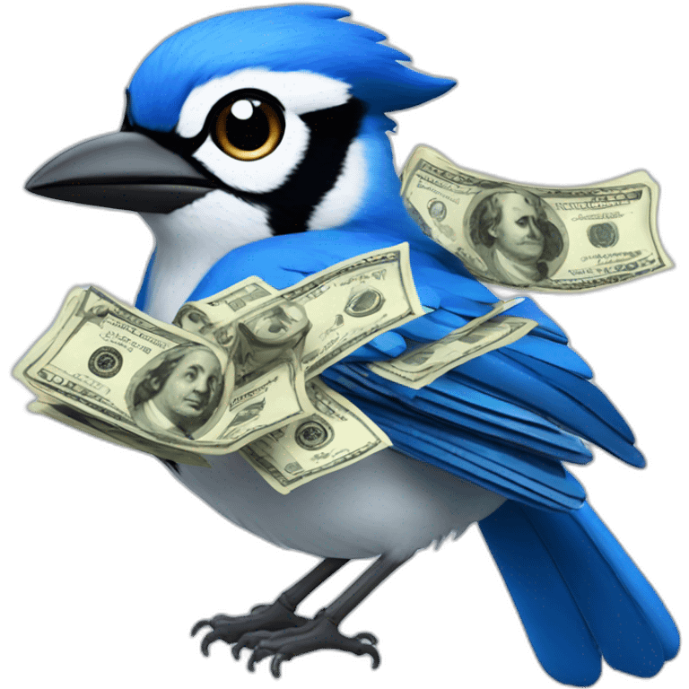 very fast bluejay with money emoji