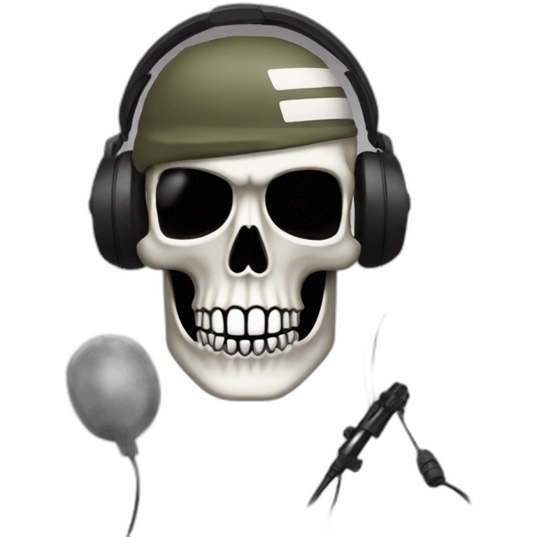 Military Skeleton mask with a long black mask underneath it and headset with a microphone emoji