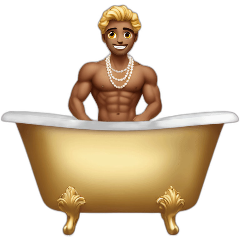 Posh-muscle-boy-pearl-necklace-in-golden-bathtub emoji