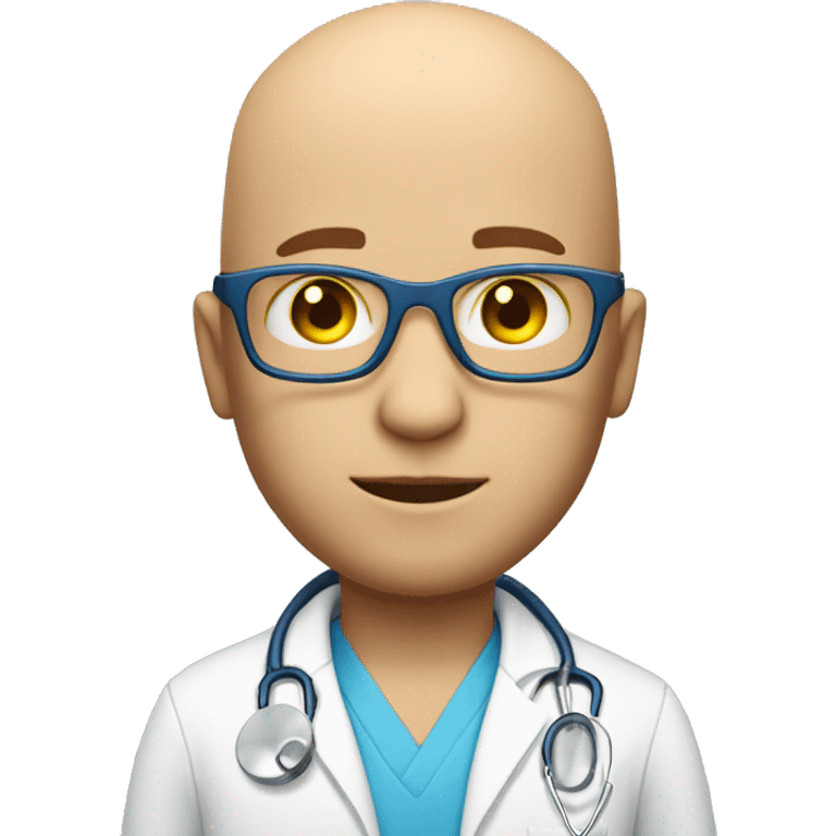 bald man with scruff and glasses and blue eyes and yellow stethoscope  emoji