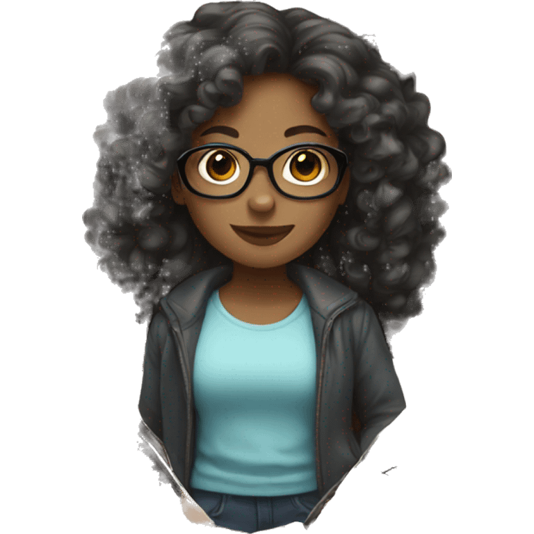 black girl with glasses and long curly hair emoji