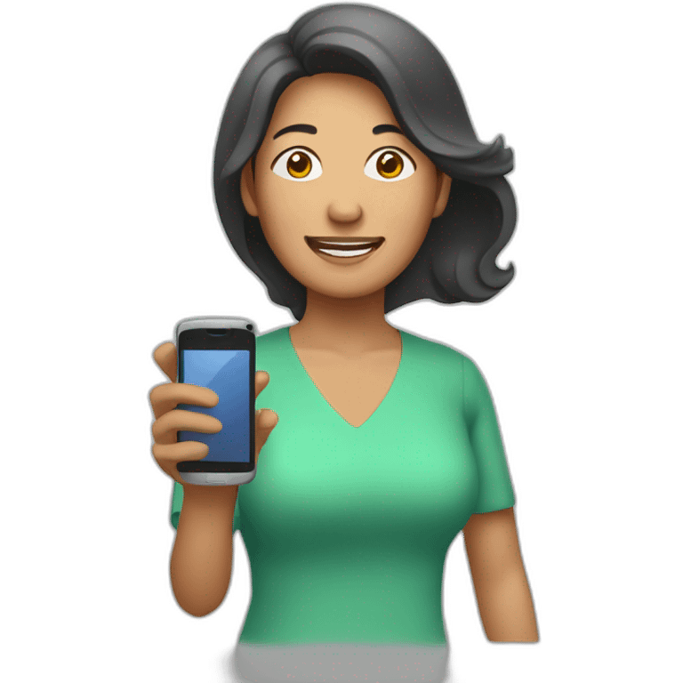 Pilipino middle aged woman holding a phone emoji