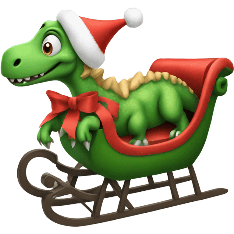 Christmas dinosaur on a sleigh emoji