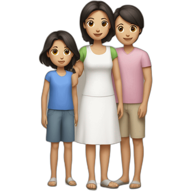 mother and 2 child with dark hair5 and white skin full length emoji