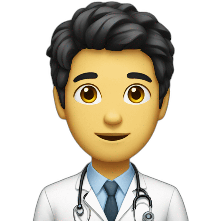 The Young doctor with black hair yellow face emoji