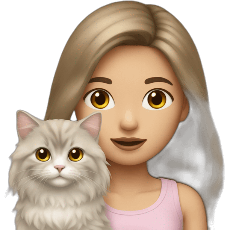 Girl-with-brunette-hair-and-cat-angora-with-beige-hair emoji