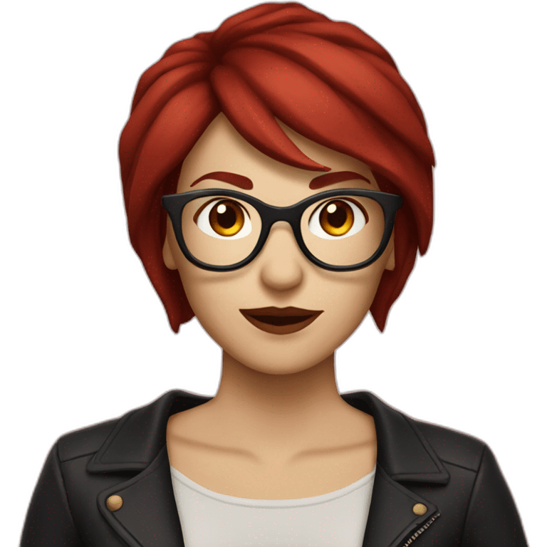 caucasian female rock star with short dark red hair and glasses emoji