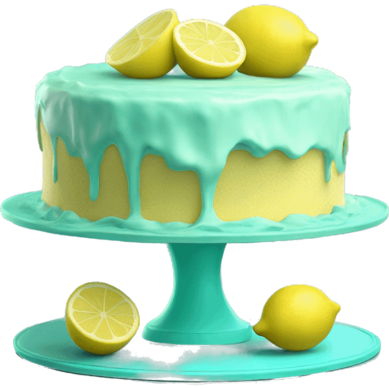 Isolated realistic layered lemon cake on tiffany blue cake stand. emoji