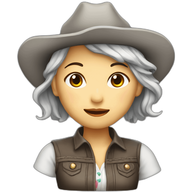 Chinese lady with grey hair, wear cowboy head and doing line dance emoji