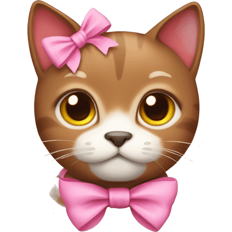 brown cat with pink bow emoji