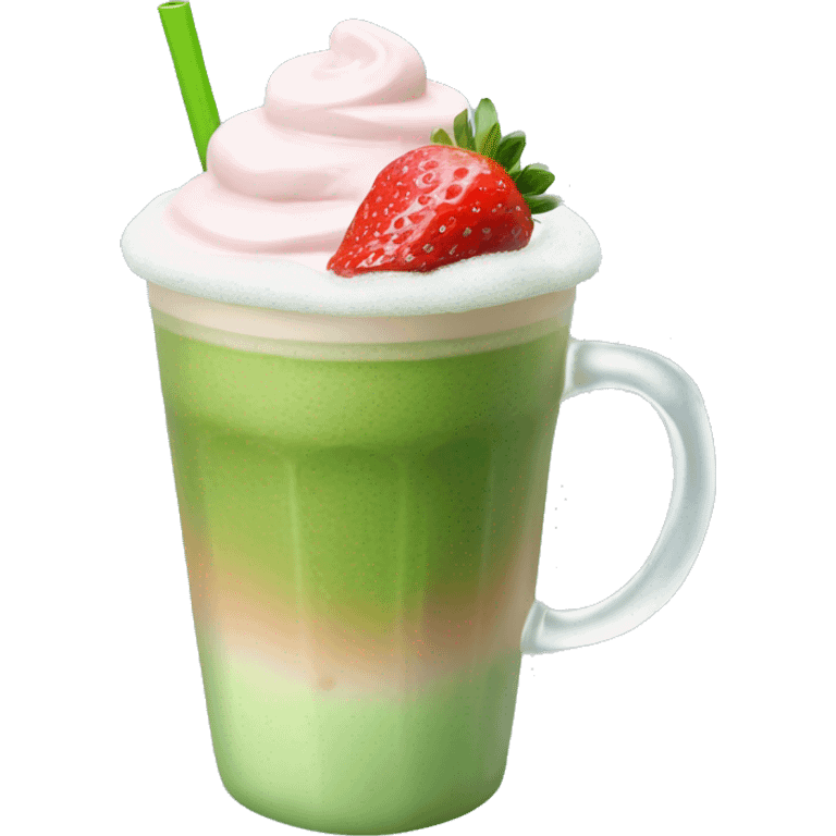 realistic iced matcha latte with strawberry cold foam  emoji