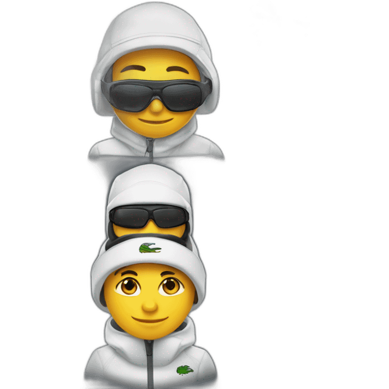 Un garçon blanc qui porte das lunettes de ski, il a les cheveux noirs, un survetement de lacoste et une casquette nike emoji