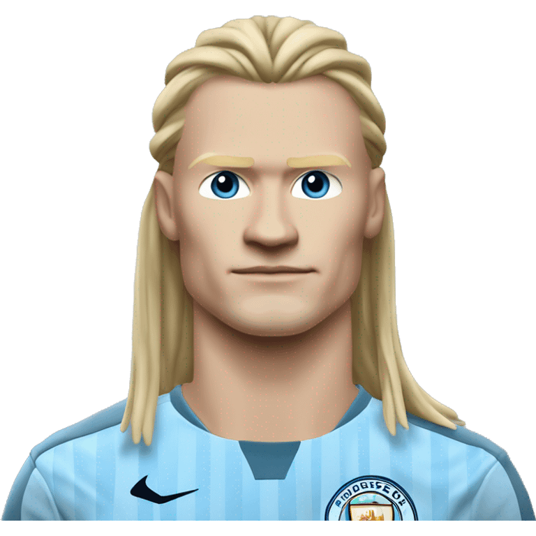 Erling Haaland with long hairs Manchester City emoji