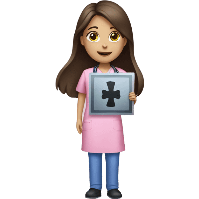 Brunette girl in pink scrubs holding an X-ray  emoji