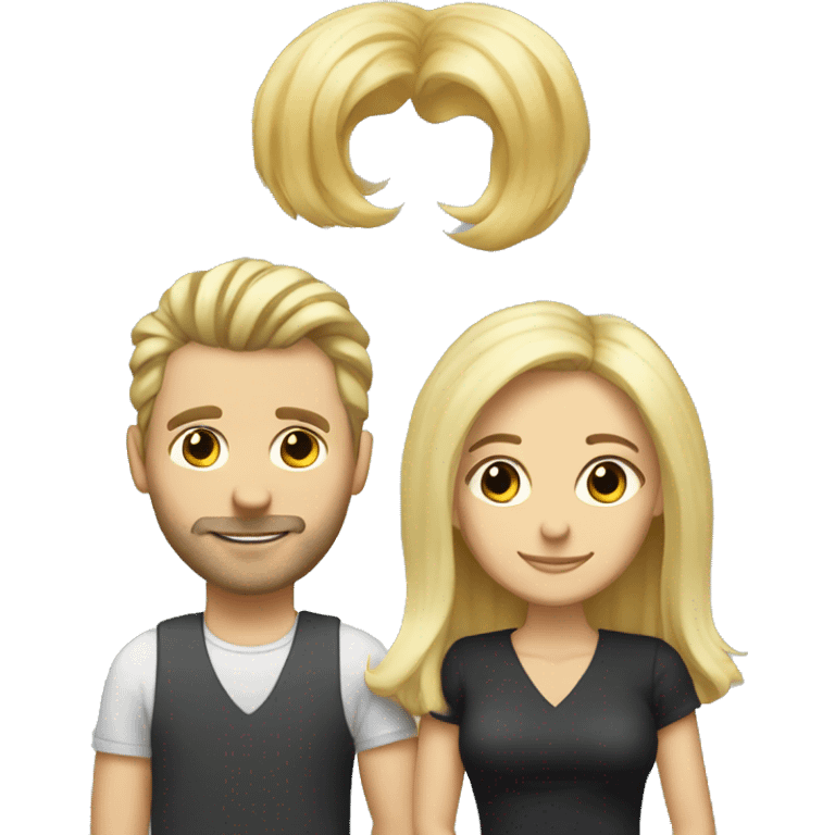 Rainbow hair person with blonde wife and blonde tall husband. happy. Love emoji