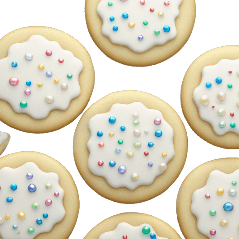 Realistic white frosted sugar cookie with round iridescent pearl sprinkles. emoji