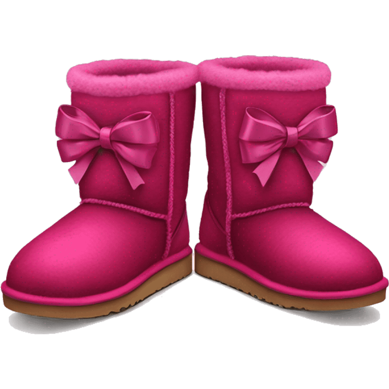 Realistic pair of raspberry color Ugg fur boots with ribbon bows. emoji