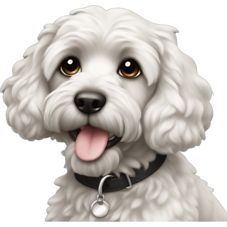 Black cockapoo with white chest  emoji