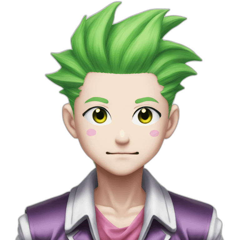 hisoka from hunter x hunter with green star and pink tear under his eyes makeup pink hair emoji