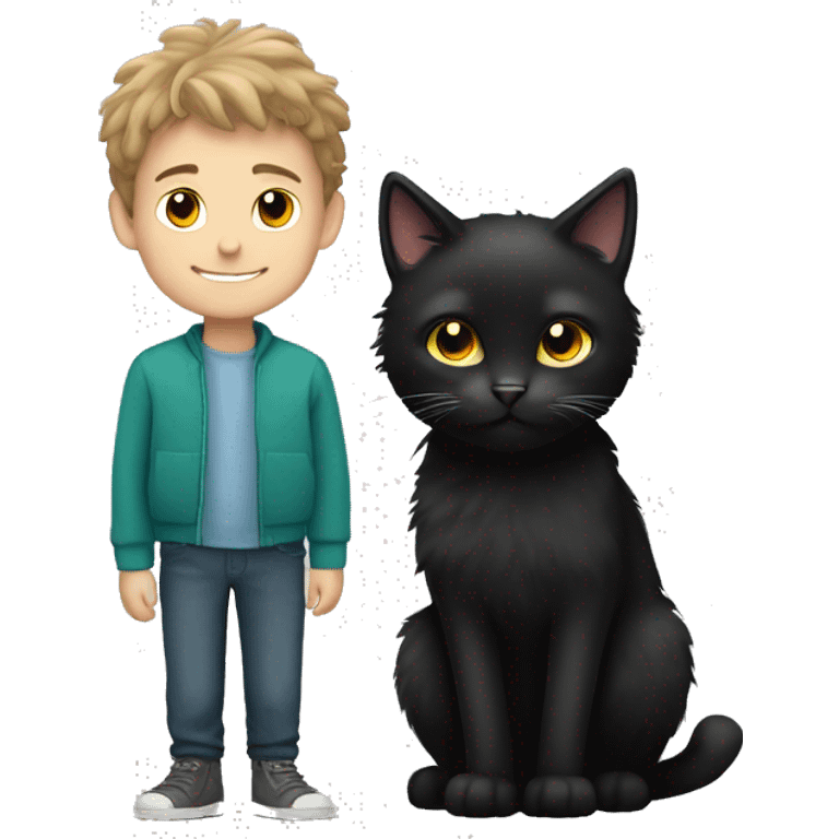 Fluffy black cat with Caucasian boy emoji