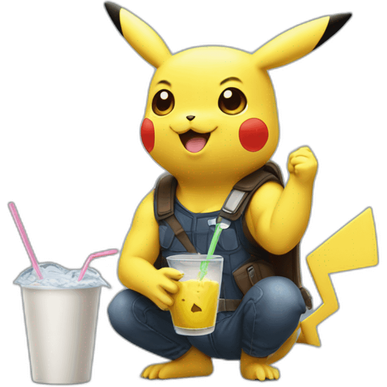 Pikachu drinks wich elon musk emoji