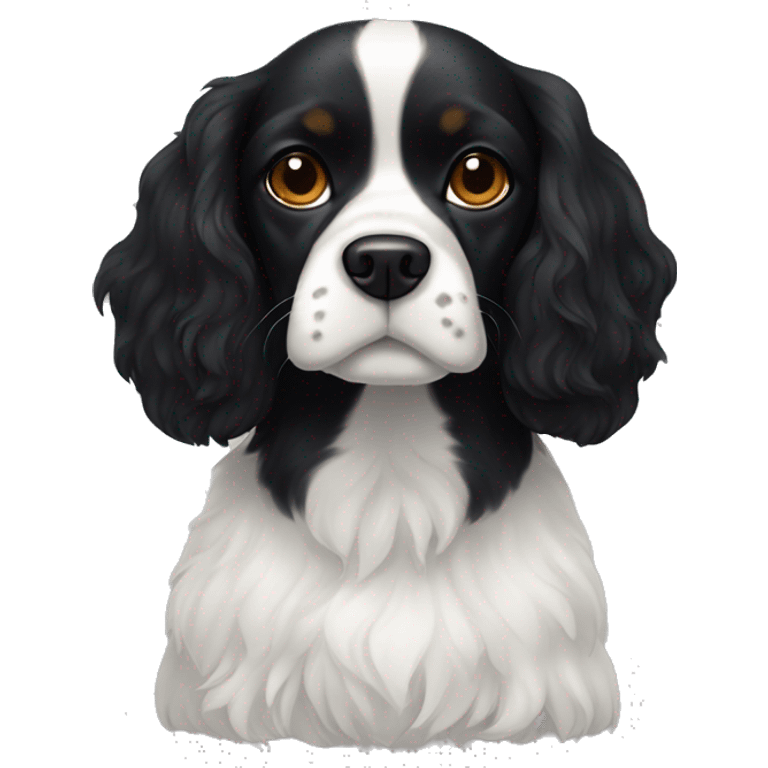 Small completely black king spaniel with white on chest emoji