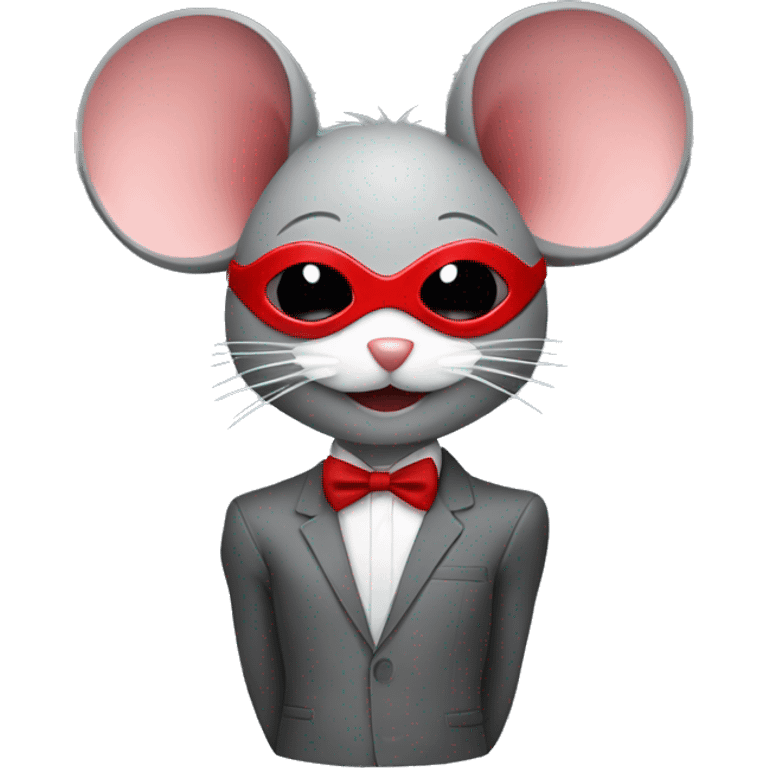 A grey mouse with red high heels and a red mask over her eyes emoji