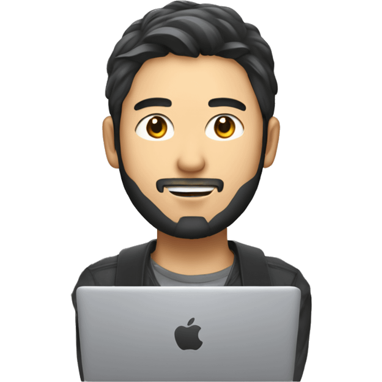 japanese handsome software engineer with macbook with beard emoji