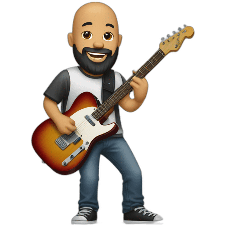 bald and black beard guitarrist with a fender telecaster emoji