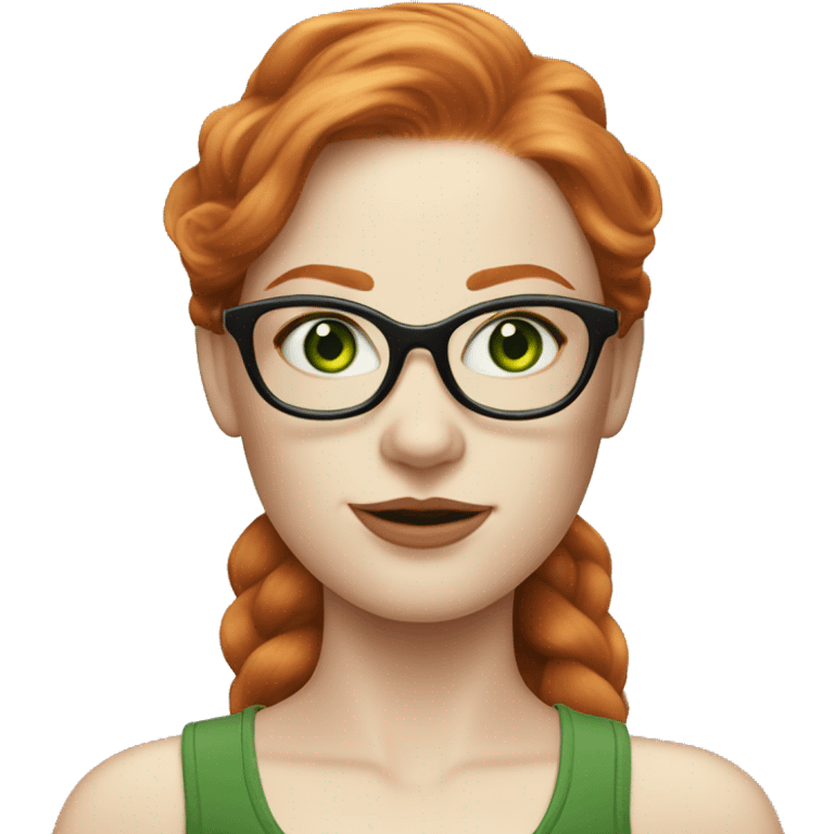 A Rubenesque pale redhead model with green eyes and glasses emoji