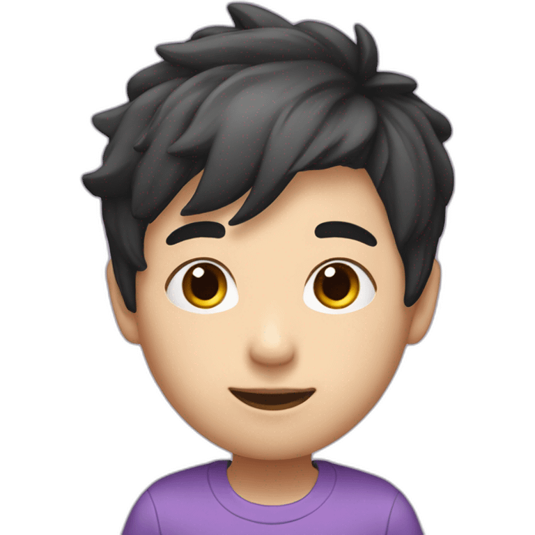 Asian boy with bright lilac hair on top and black hair on the side emoji