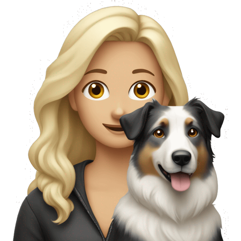 Blond woman near a Australien Shepherd dog Colored Black and white  emoji